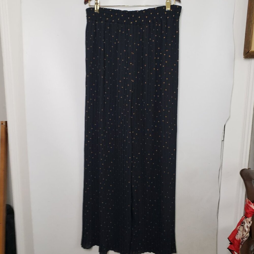 Sheer Wide Pleated Leg Pants Pull On Stars Black Gold Size Medium - Picture 5 of 13